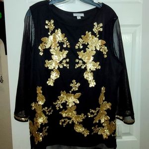 Black and Gold Sequin Party Top NWT